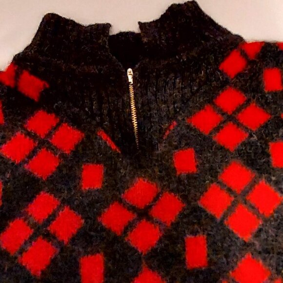 Gap Womans 100% Pure Wool Red & Black Sweater sz S Mock Neck Zip Up Vintage - Picture 5 of 10